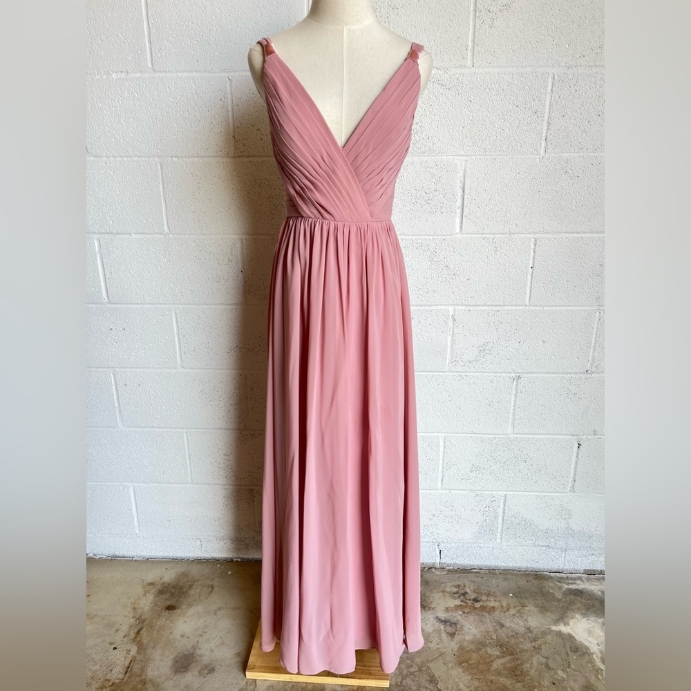 Azazie Dusty Rose V-Neck Pleated Maxi Dress